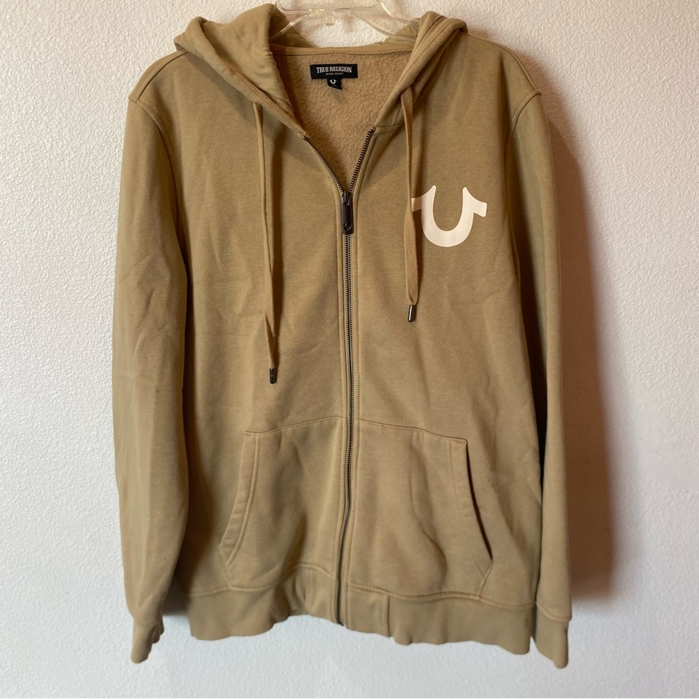 True Religion Tan Full Zip-Up Hoodie with Logo